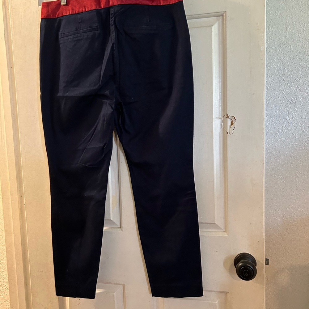 J. Crew Navy Tuxedo Stripe Ankle Pants with Burgundy Trim - Picture 2 of 2